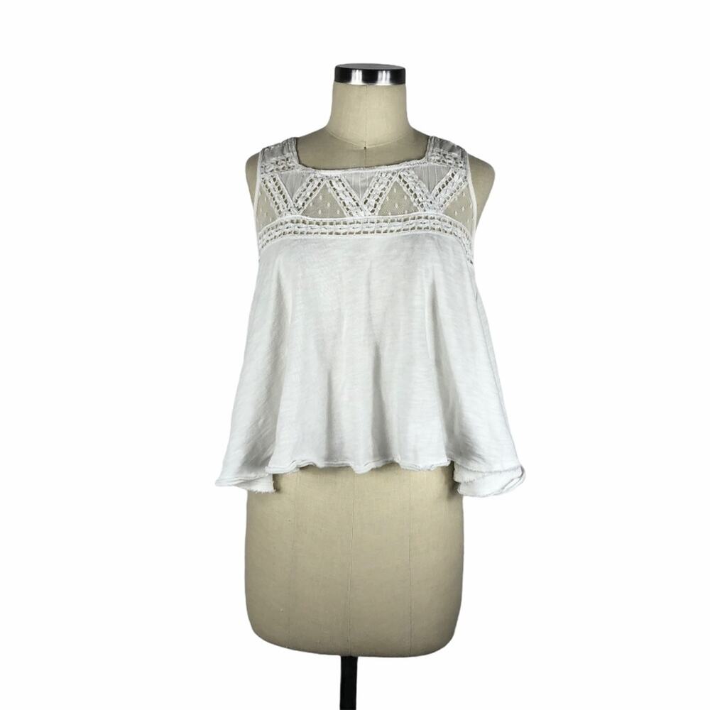 FREE PEOPLE White Cropped Lace Tank Top S Festival